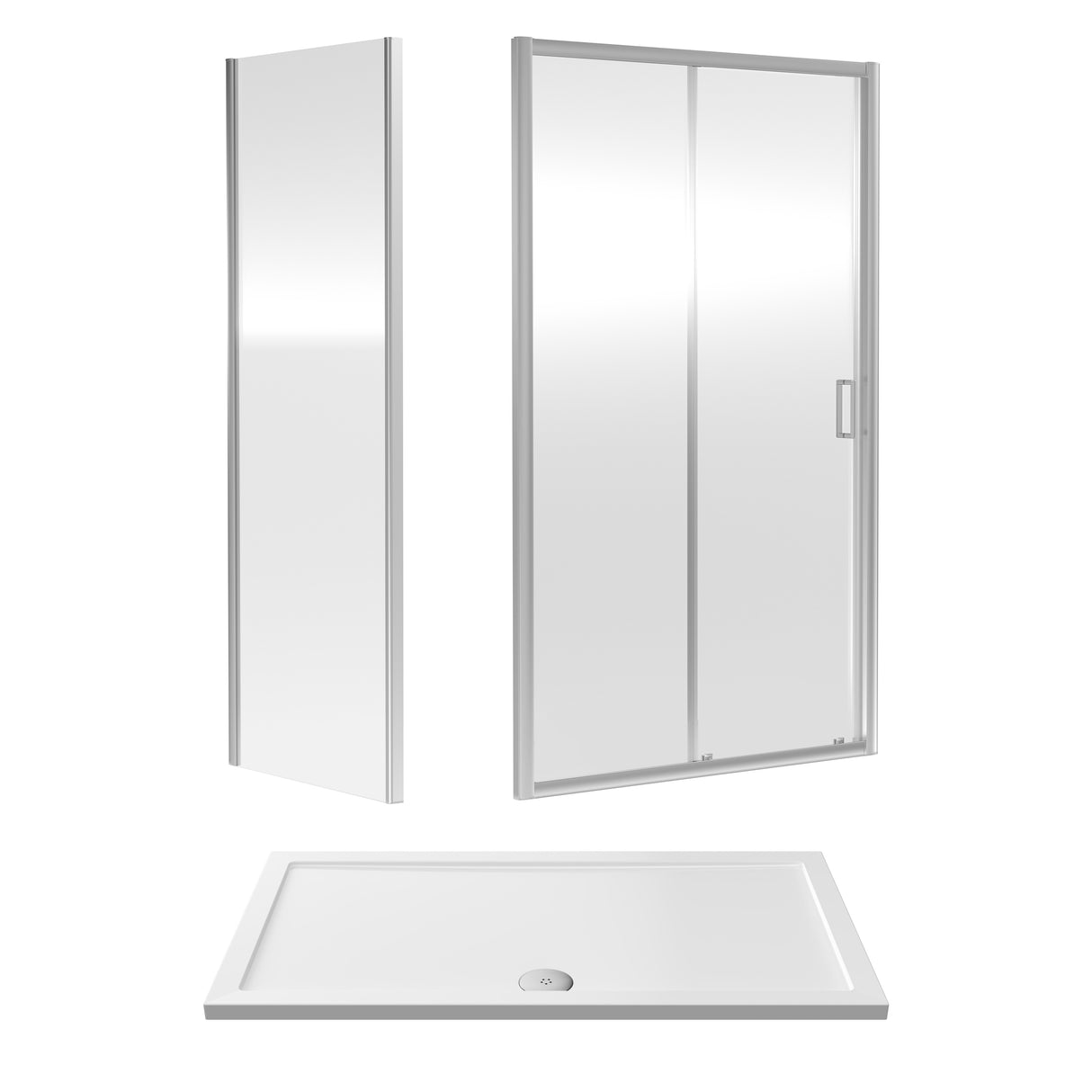 Sliding Shower Door, Side Panel and Shower Tray - Choice of Size and Finish