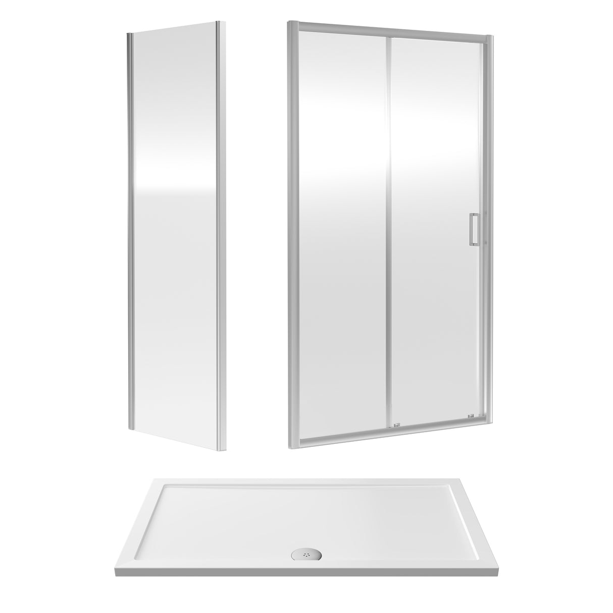 Sliding Shower Door, Side Panel and Shower Tray - Choice of Size and Finish