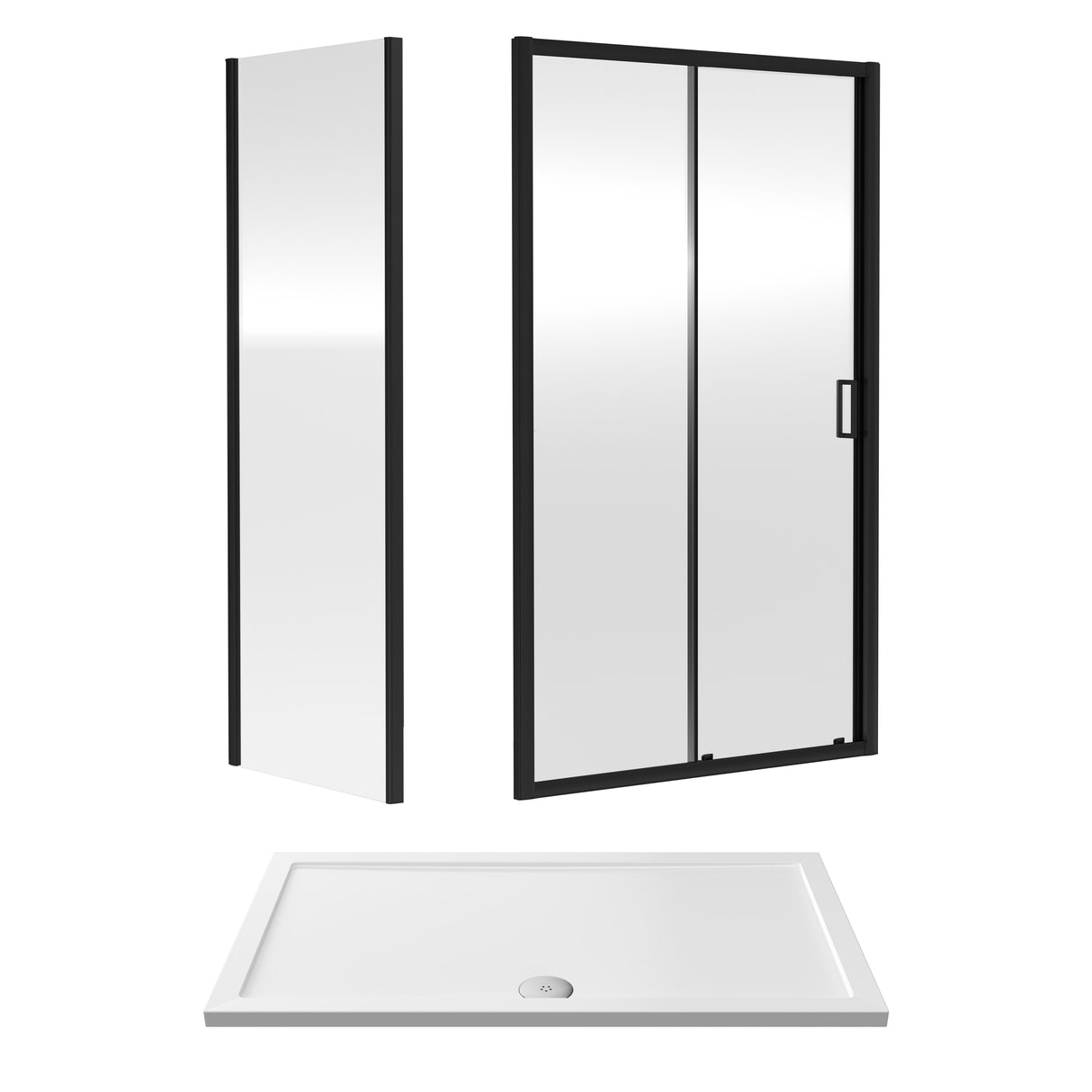 Sliding Shower Door, Side Panel and Shower Tray - Choice of Size and Finish