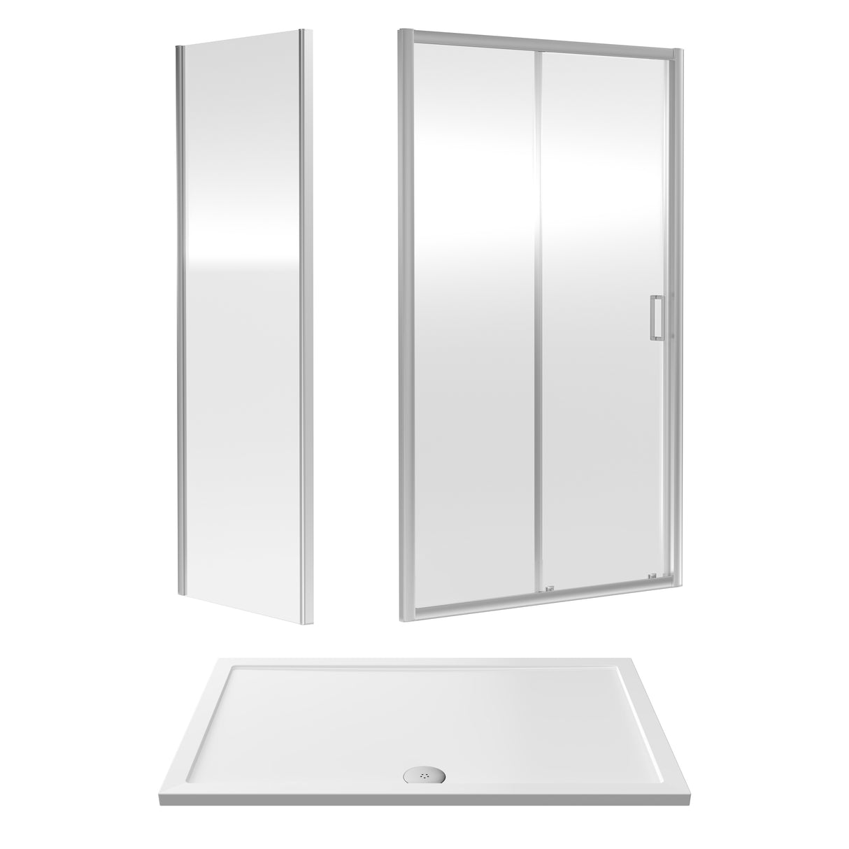Sliding Shower Door, Side Panel and Shower Tray - Choice of Size and Finish