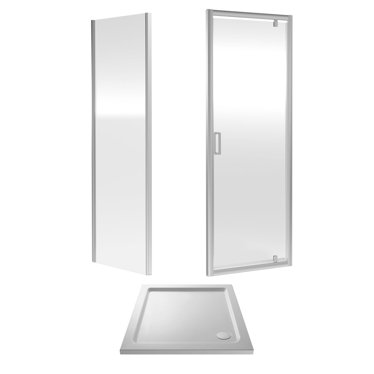 Pivot Shower Door, Side Panel and Shower Tray - Choice of Size and Finish