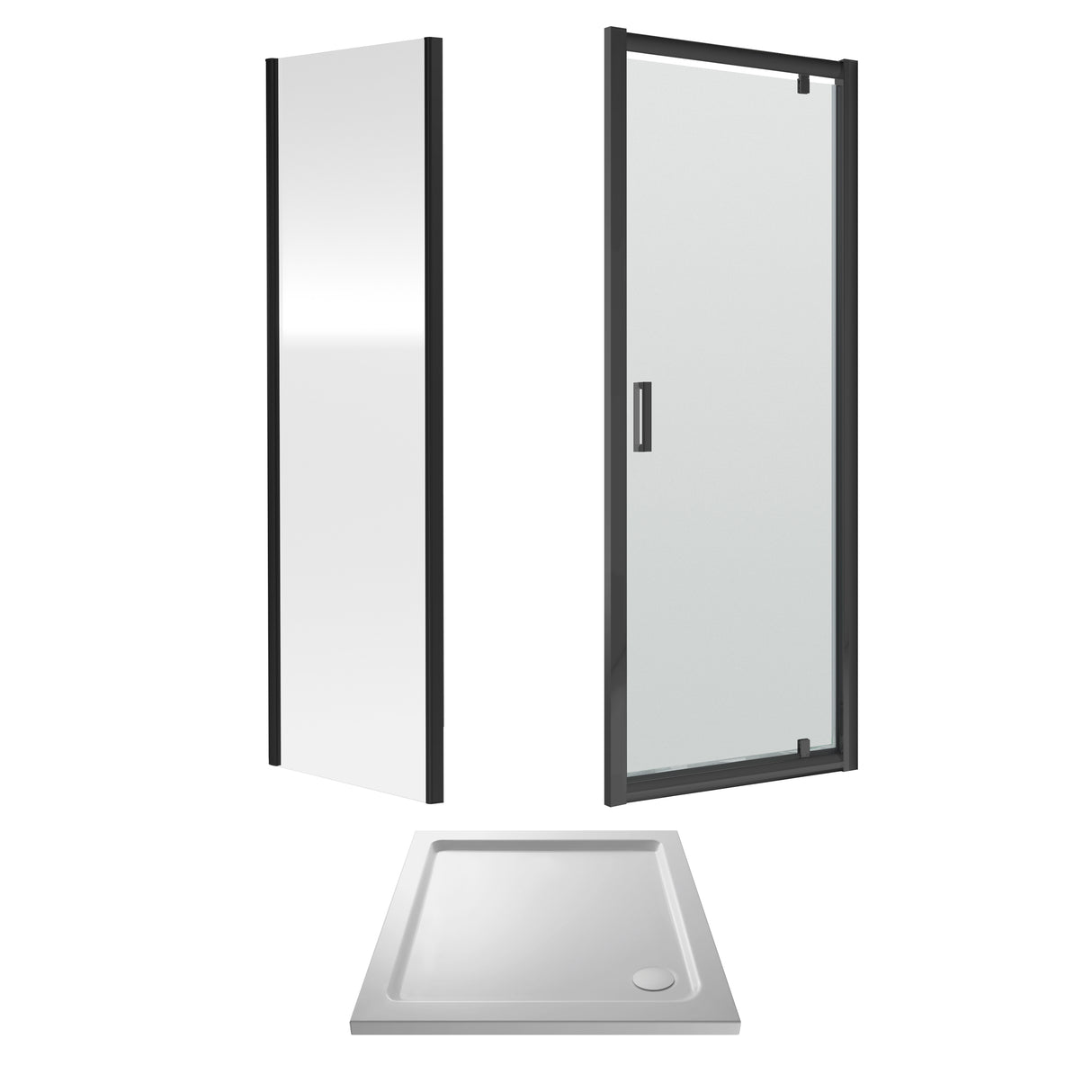 Pivot Shower Door, Side Panel and Shower Tray - Choice of Size and Finish