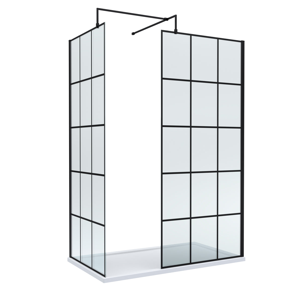 8mm Glass Walk In Wetroom Screens with Matt Black Framed Design and Shower Tray - Choice of Size