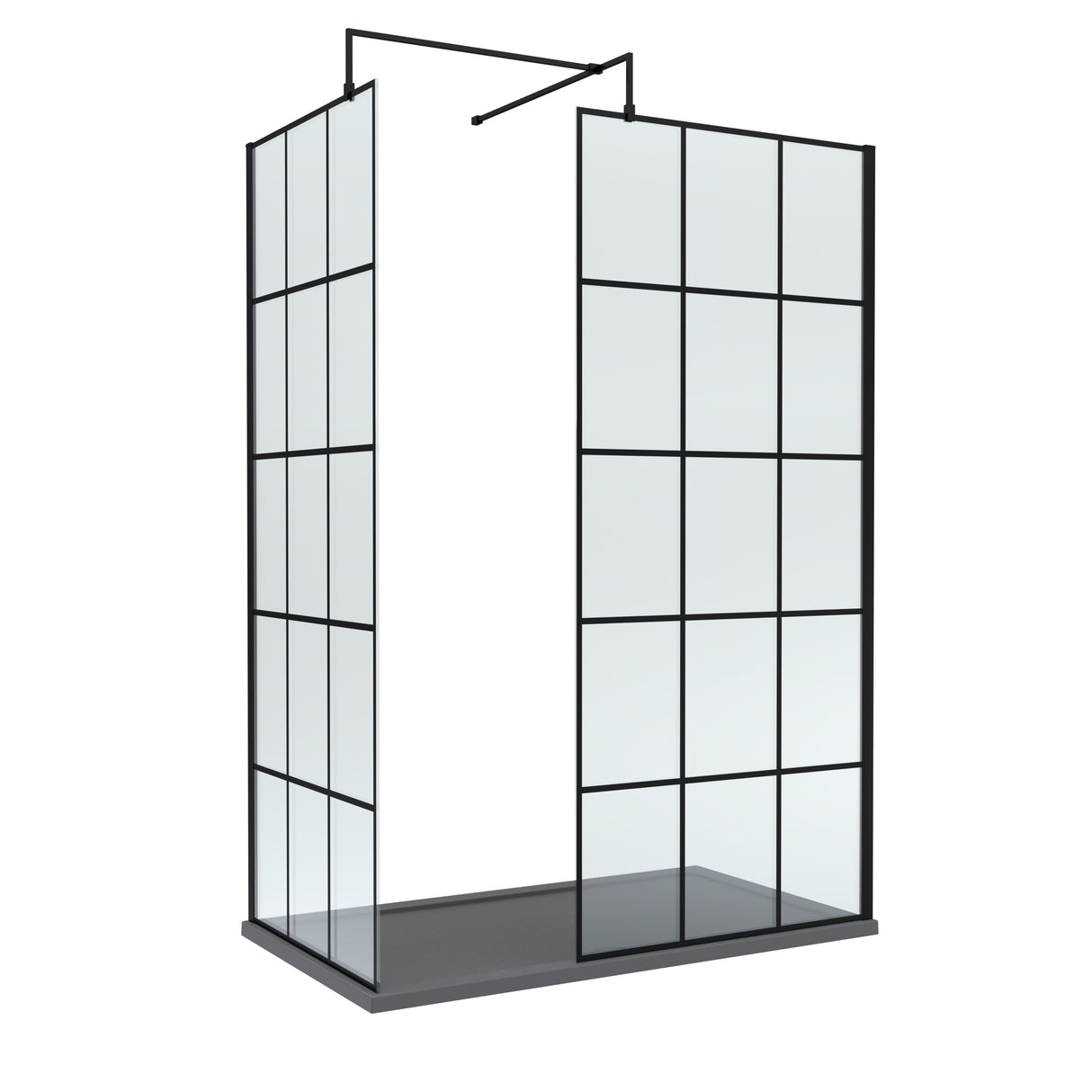 8mm Glass Walk In Wetroom Screens with Matt Black Framed Design and Shower Tray - Choice of Size