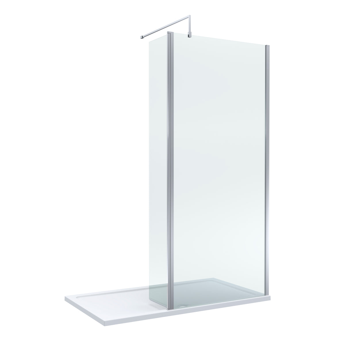 8mm Glass Walk In Wetroom Screen and Hinged Return Screen and Shower Tray - Choice of Size and Finish
