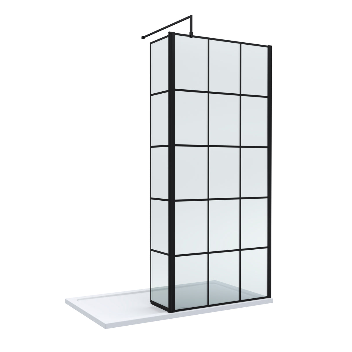 8mm Glass Walk In Wetroom Screen and Hinged Return Screen with Black Framed Design - Choice of Size