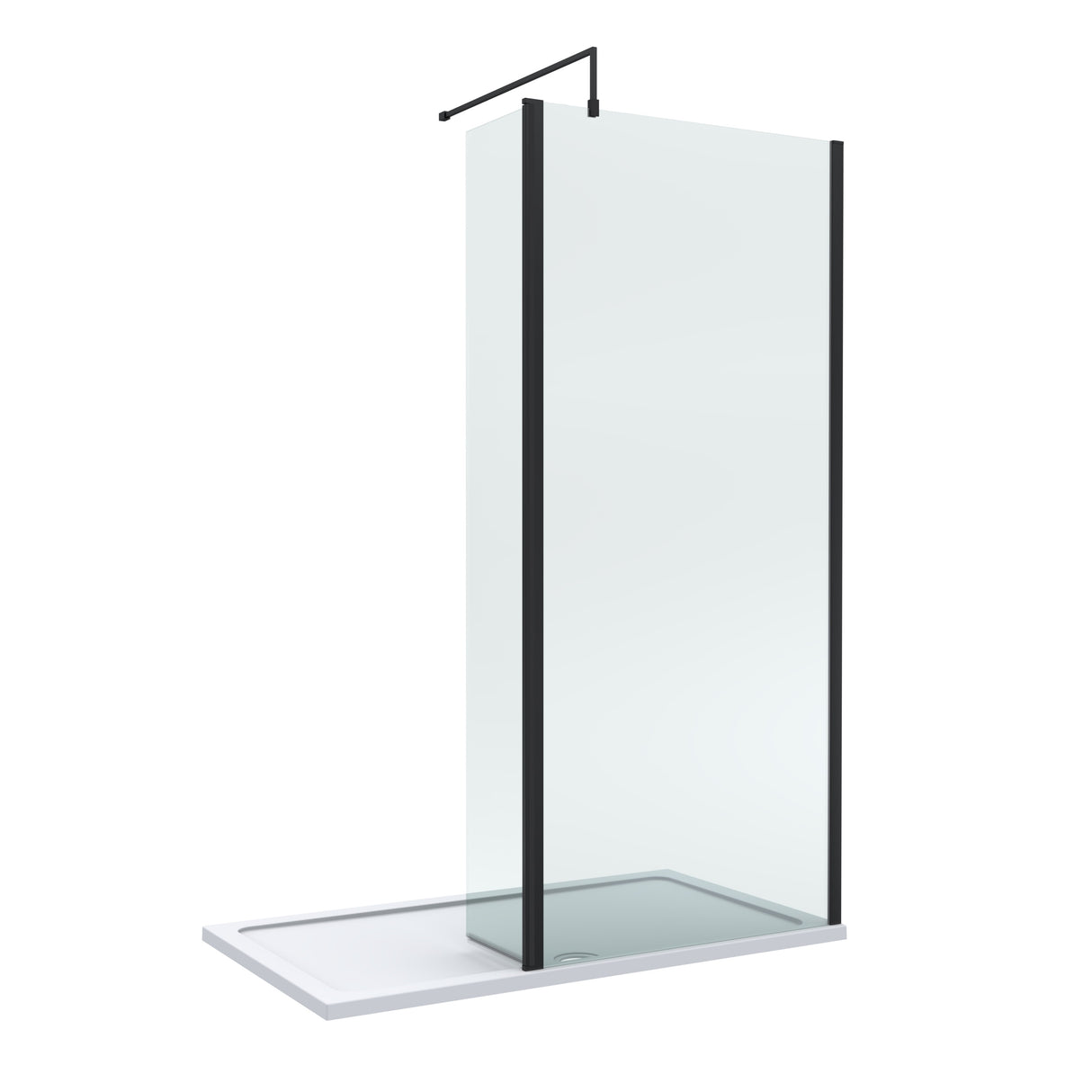 8mm Glass Walk In Wetroom Screen and Hinged Return Screen and Shower Tray - Choice of Size and Finish