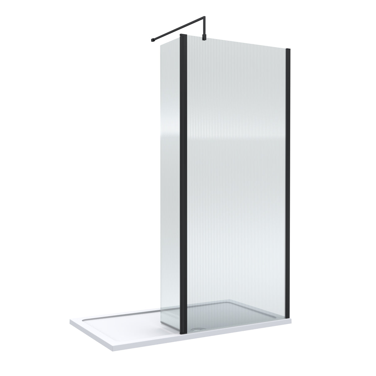 8mm Fluted Glass Walk In Wetroom Screen and Hinged Return Screen - Choice of Size and Finish