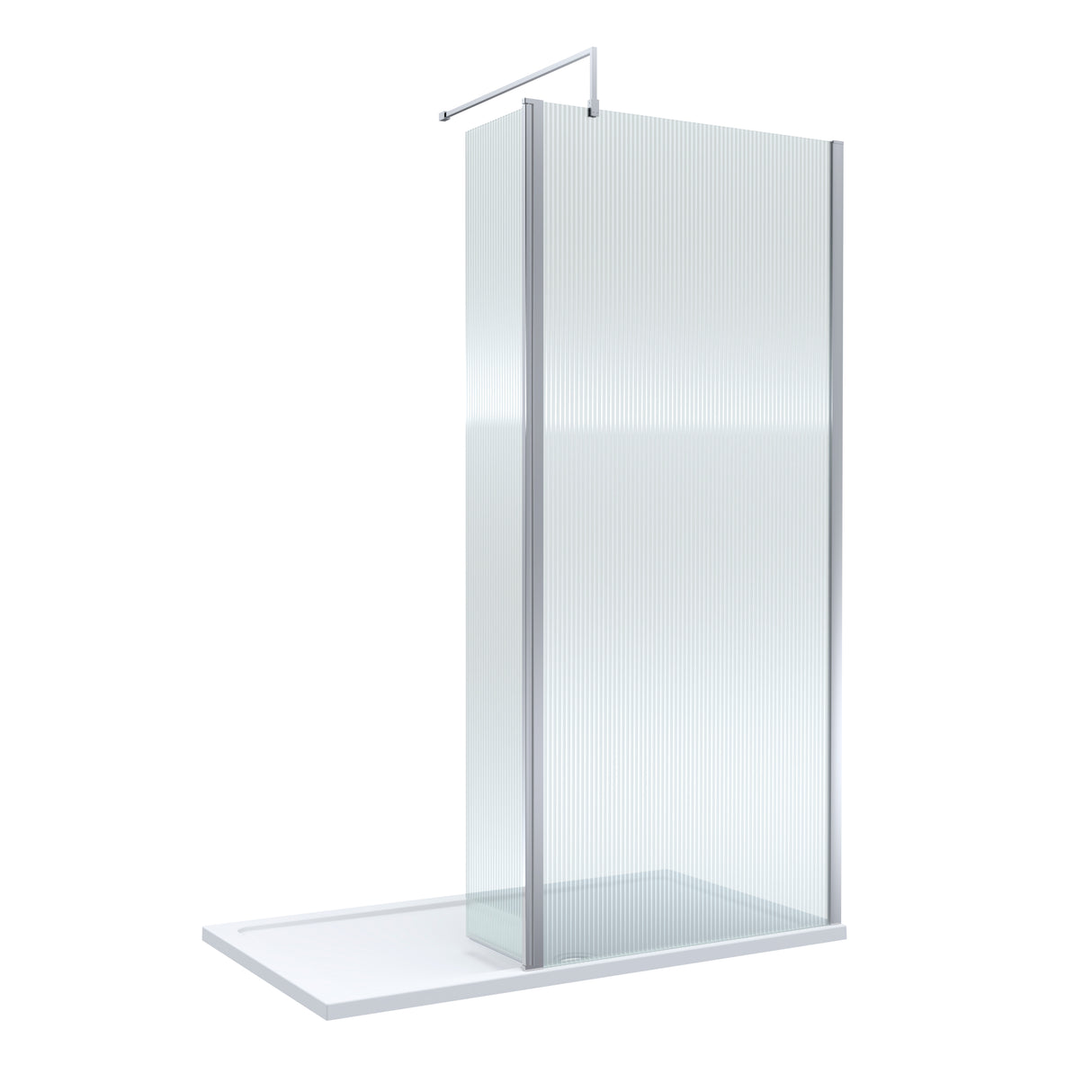 8mm Fluted Glass Walk In Wetroom Screen and Hinged Return Screen - Choice of Size and Finish