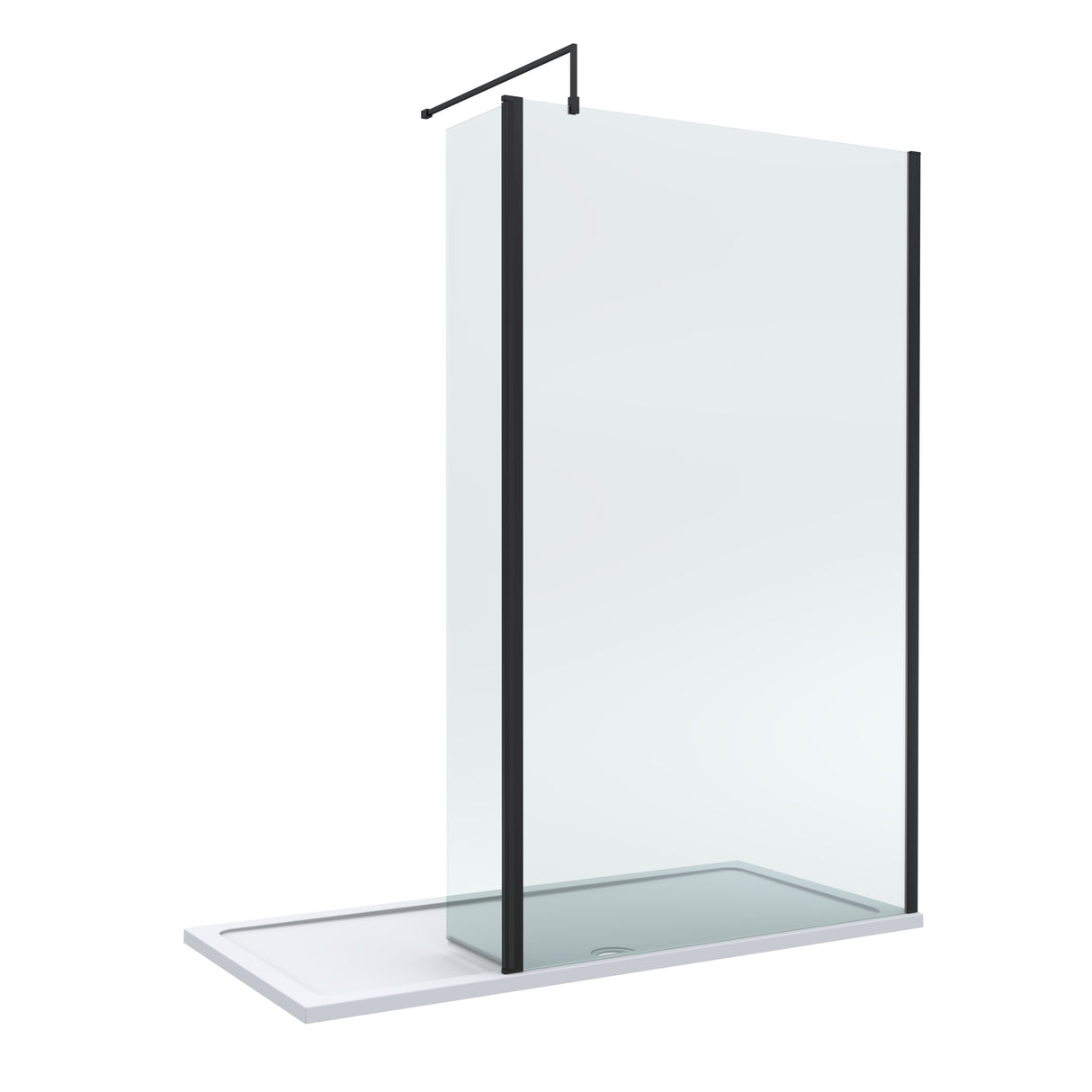 8mm Glass Walk In Wetroom Screen and Hinged Return Screen and Shower Tray - Choice of Size and Finish
