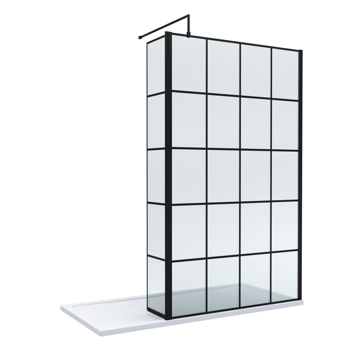 8mm Glass Walk In Wetroom Screen and Hinged Return Screen with Black Framed Design - Choice of Size
