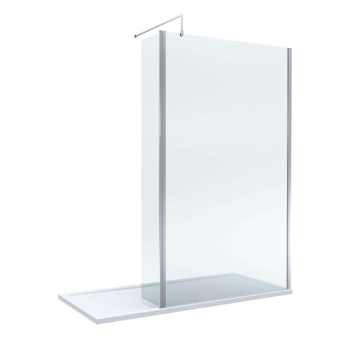 8mm Glass Walk In Wetroom Screen and Hinged Return Screen and Shower Tray - Choice of Size and Finish