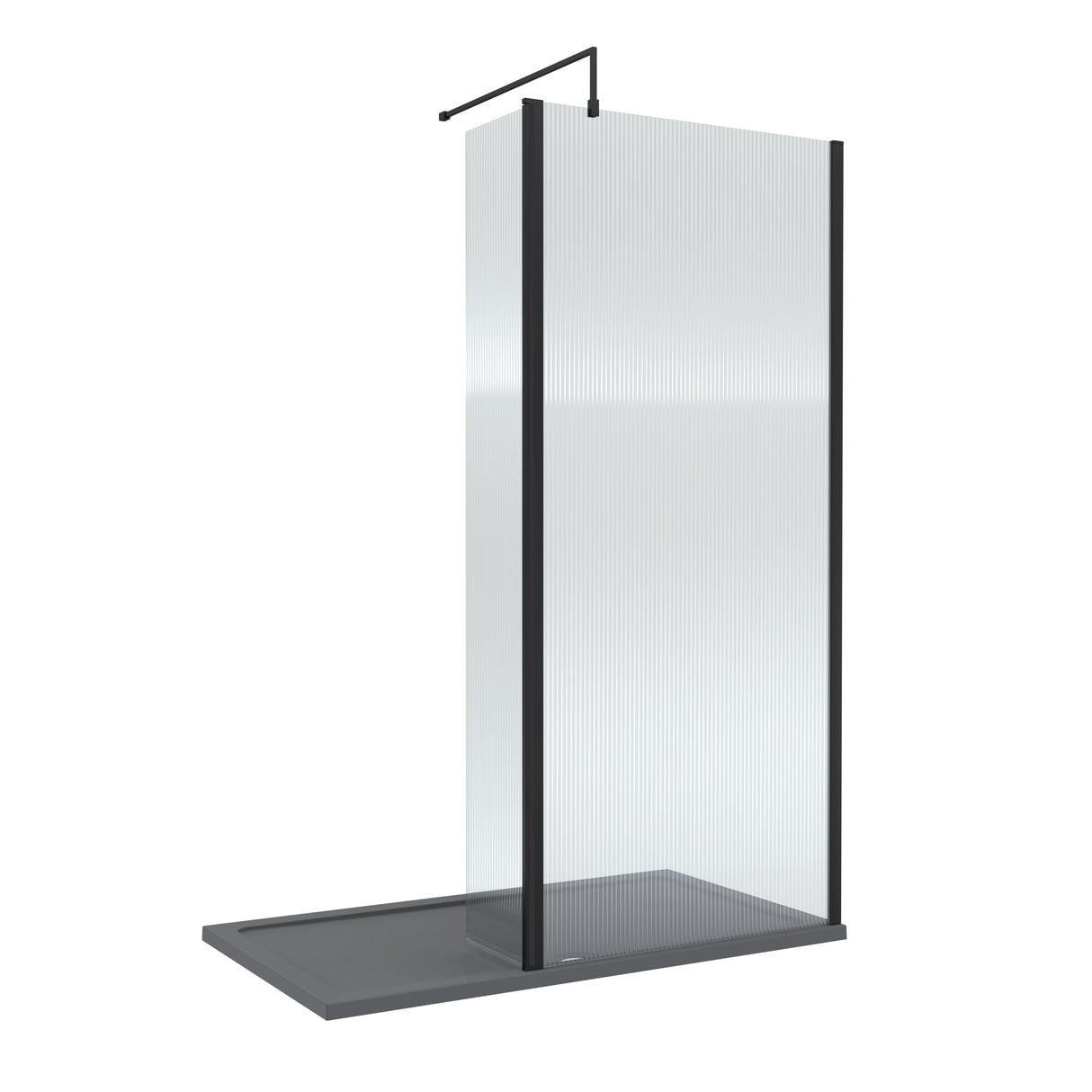 8mm Fluted Glass Walk In Wetroom Screen and Hinged Return Screen - Choice of Size and Finish
