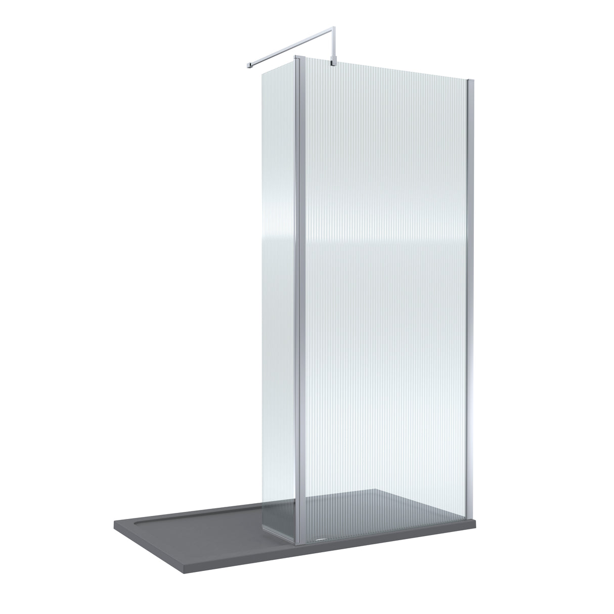 8mm Fluted Glass Walk In Wetroom Screen and Hinged Return Screen - Choice of Size and Finish