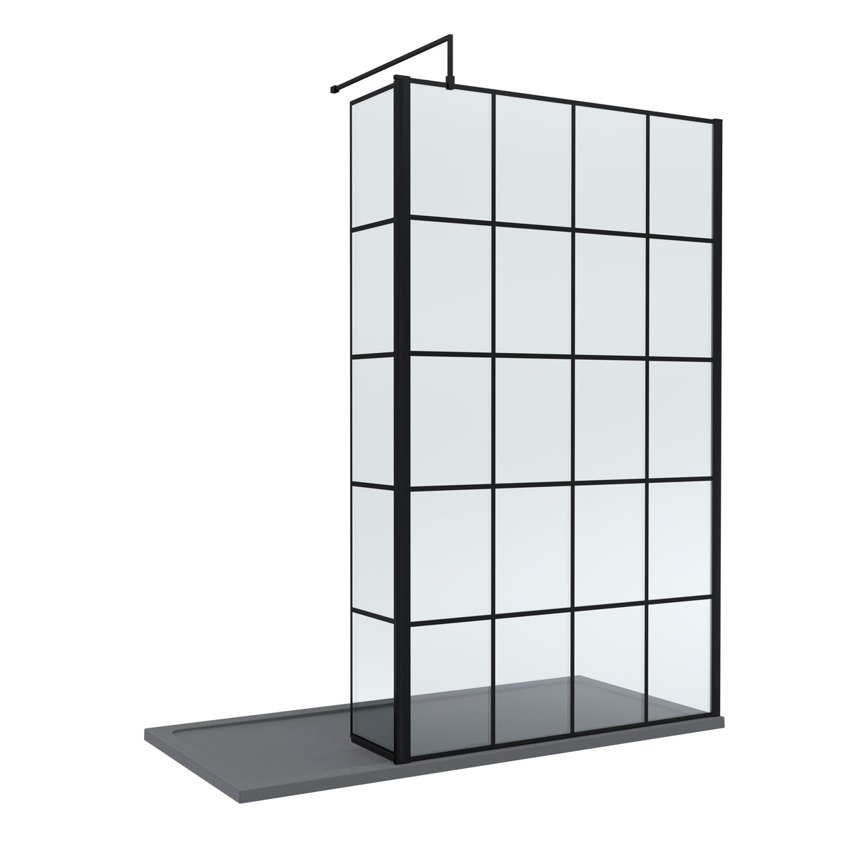 8mm Glass Walk In Wetroom Screen and Hinged Return Screen with Black Framed Design - Choice of Size