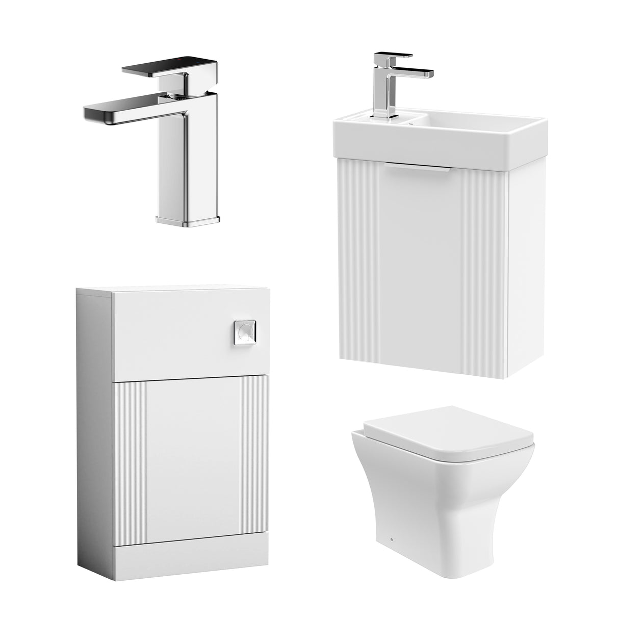 Retro Cloakroom Suite - Wall Hung Basin Unit, Toilet & Tap