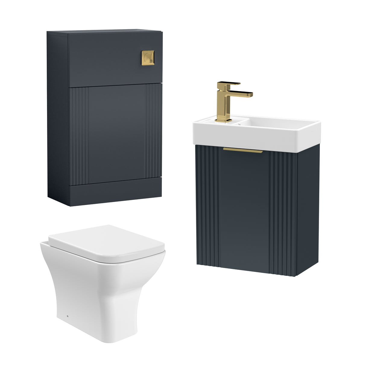 Retro Cloakroom Suite - Wall Hung Basin Unit, Toilet & Tap