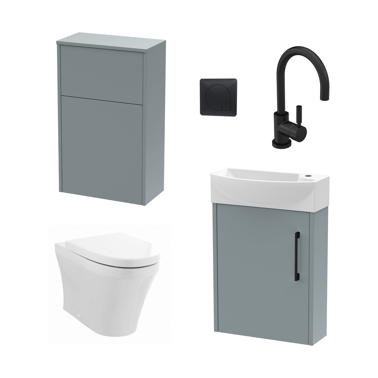 Power Wall Hung Cloakroom Bundle - Vanity, WC Unit, Toilet & Tap
