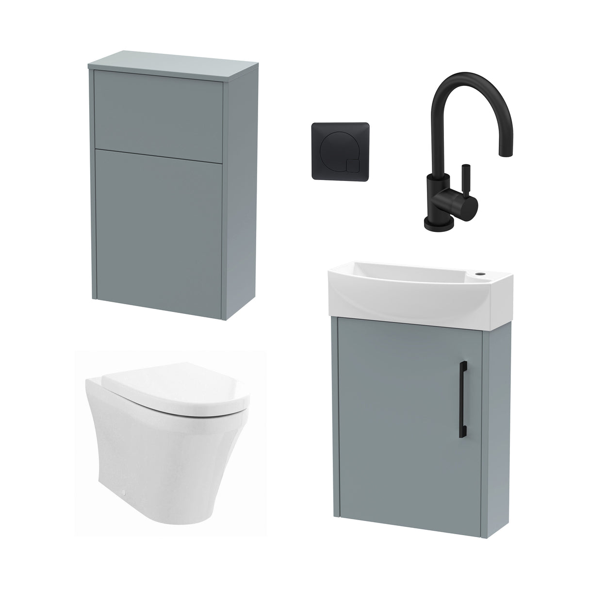 Power Wall Hung Cloakroom Bundle - Vanity, WC Unit, Toilet & Tap