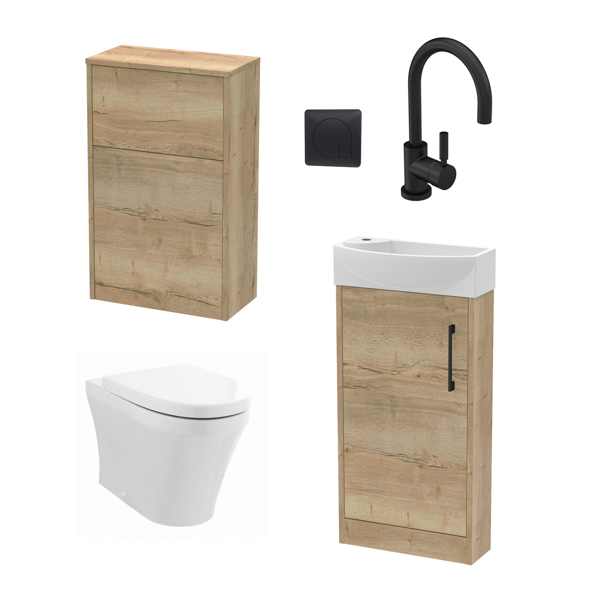 Power Floor Standing Cloakroom Bundle - Vanity, WC Unit, Toilet & Tap
