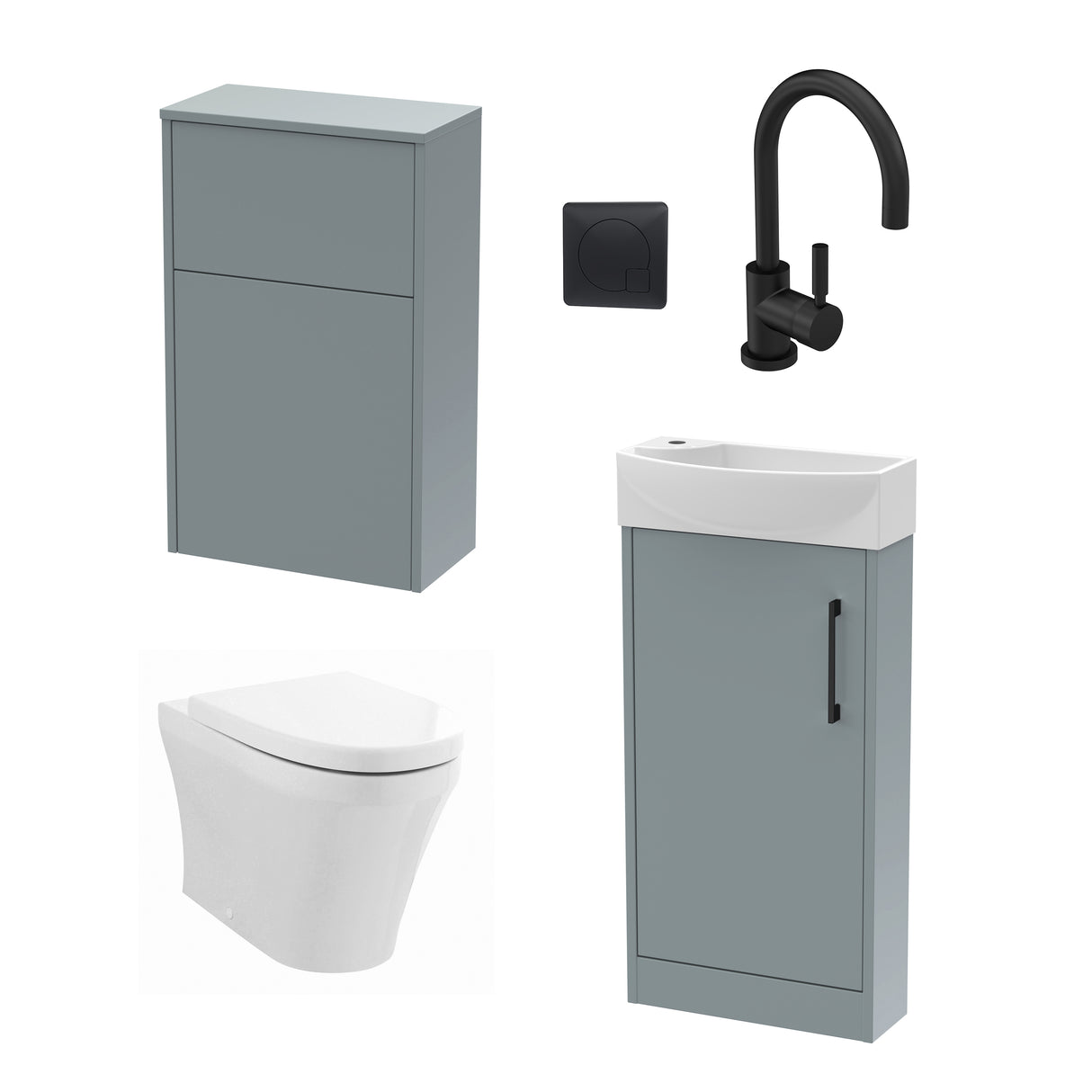 Power Floor Standing Cloakroom Bundle - Vanity, WC Unit, Toilet & Tap