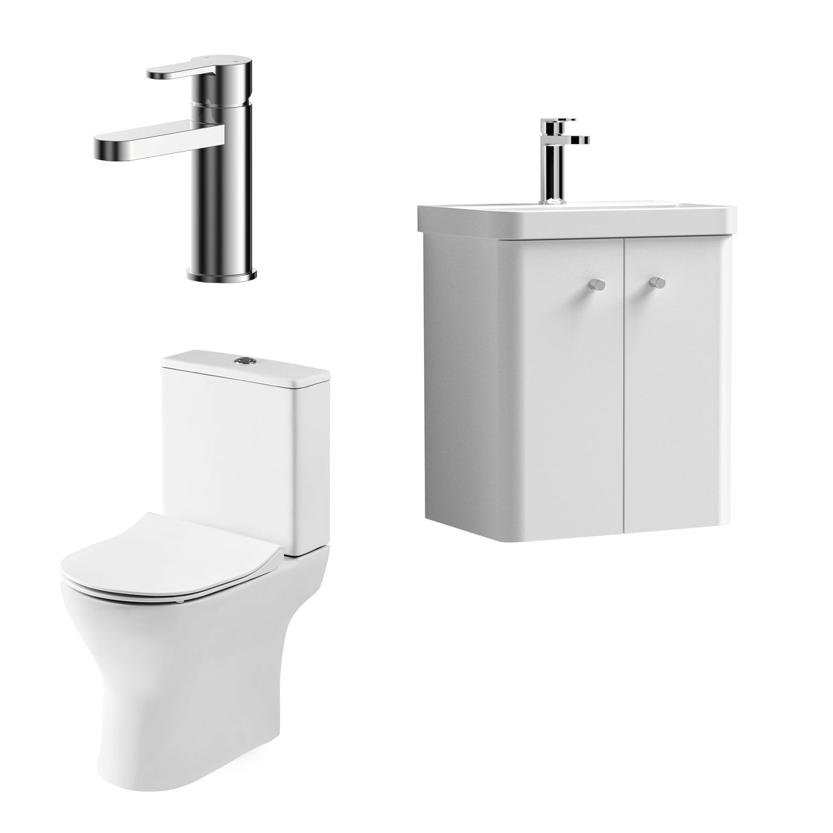 Curve Cloakroom Set - Wall Hung Vanity Basin Unit, Toilet and Mono Basin Mixer Tap