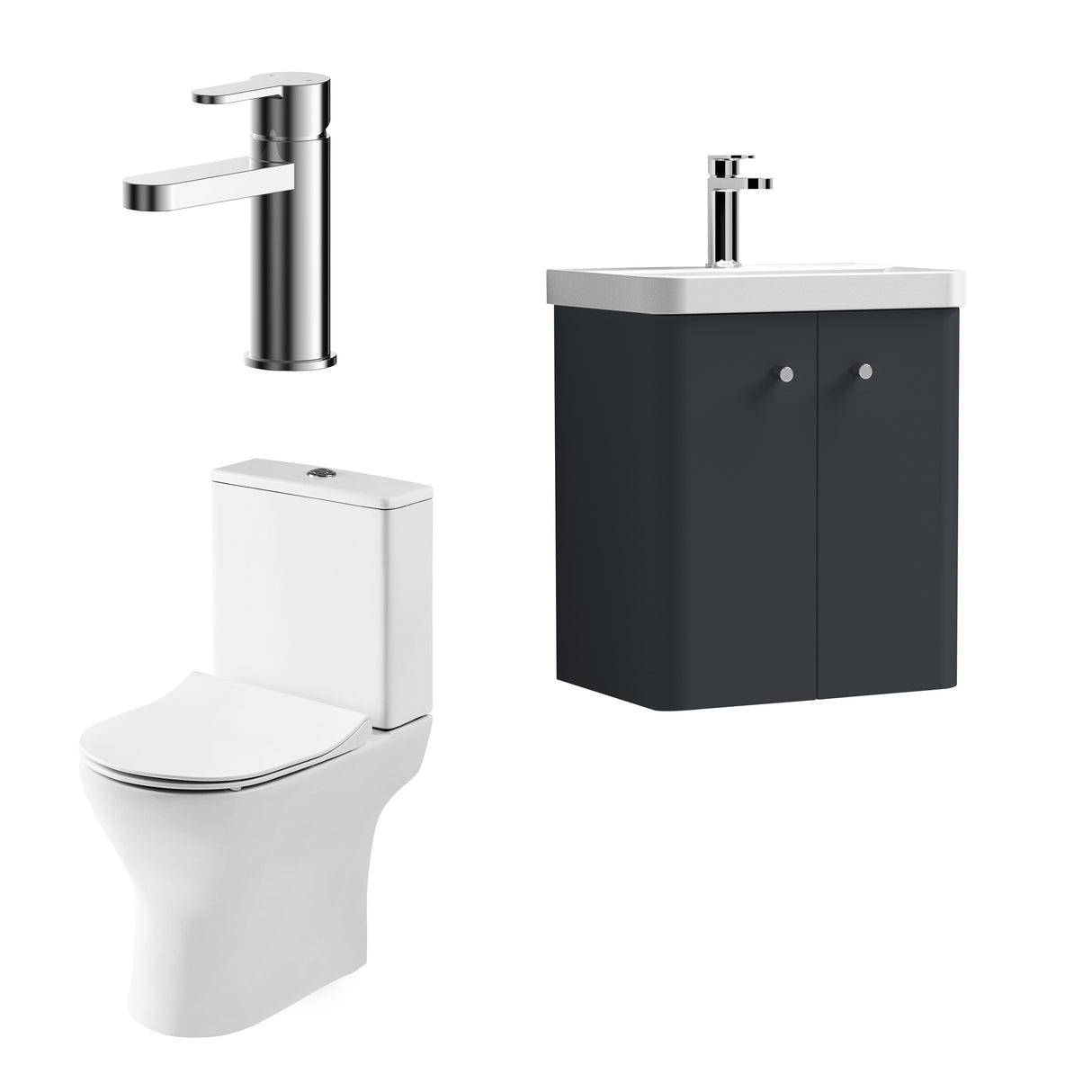 Curve Cloakroom Set - Wall Hung Vanity Basin Unit, Toilet and Mono Basin Mixer Tap