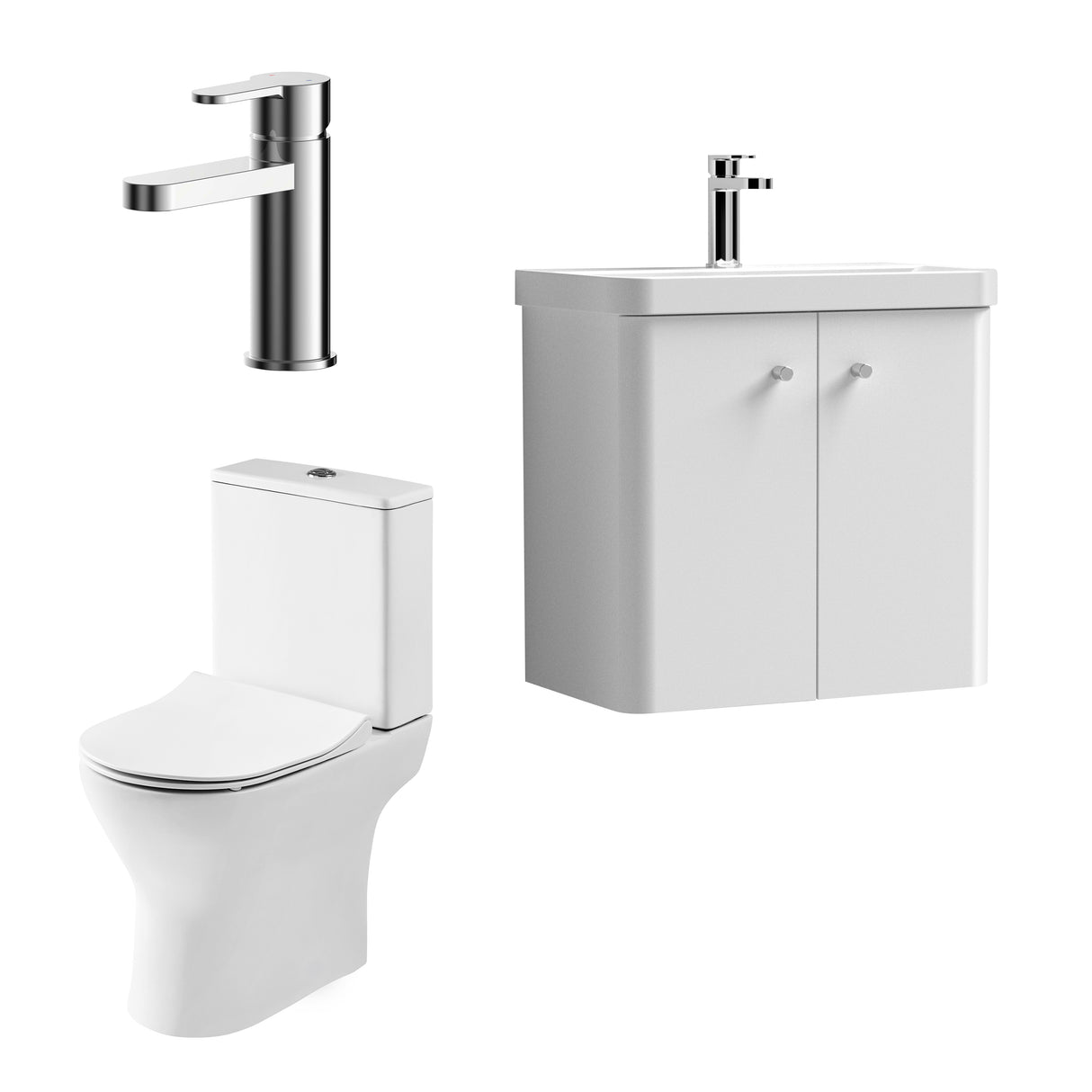 Curve Cloakroom Set - Wall Hung Vanity Basin Unit, Toilet and Mono Basin Mixer Tap