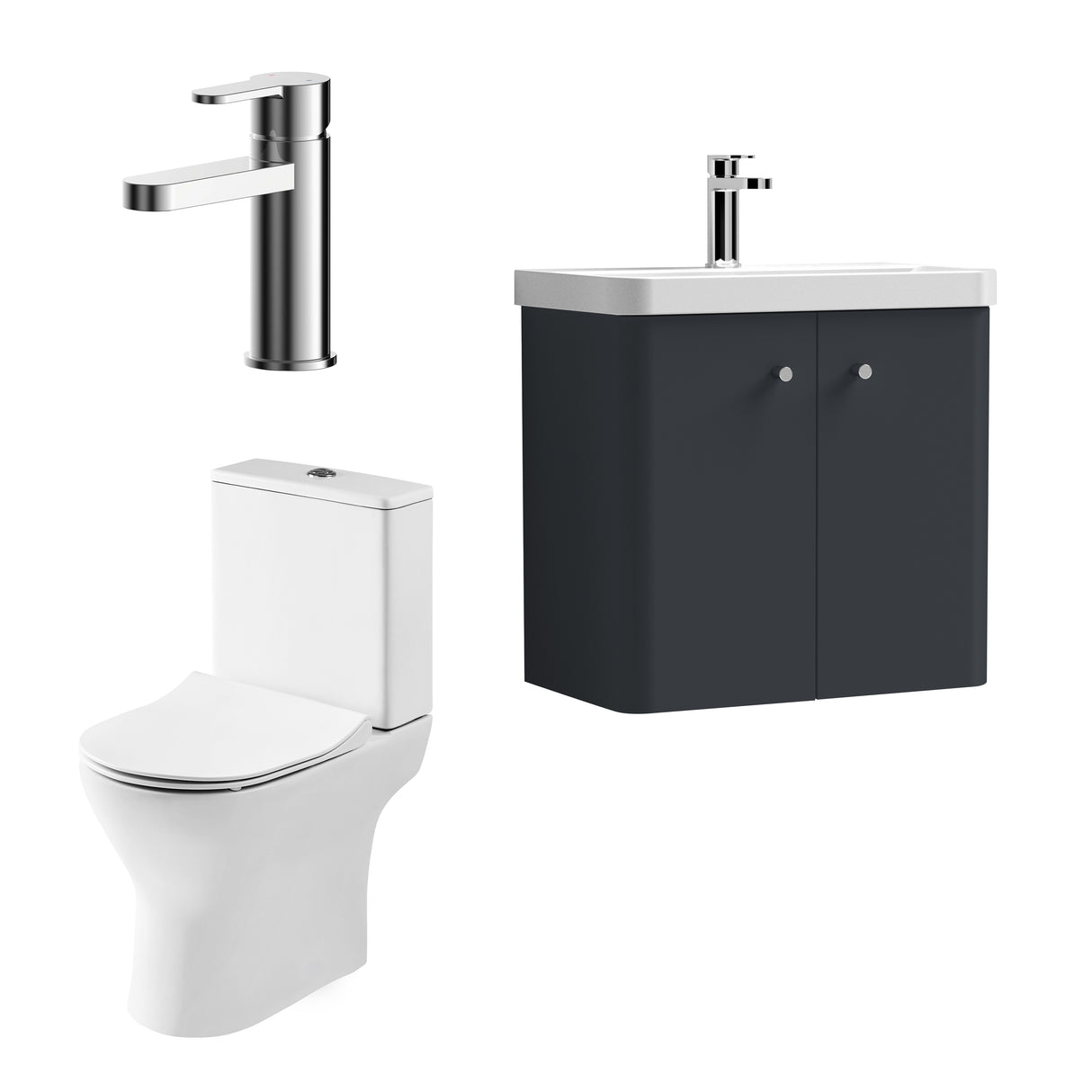 Curve Cloakroom Set - Wall Hung Vanity Basin Unit, Toilet and Mono Basin Mixer Tap