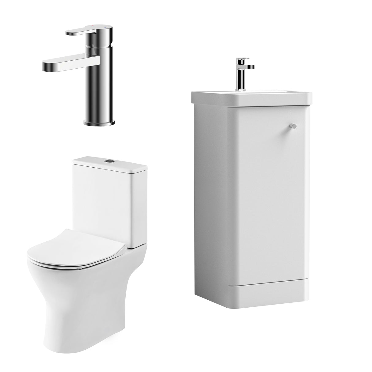 Curve Cloakroom Set - Floor Standing Vanity Basin Unit, Toilet and Mono Basin Mixer Tap