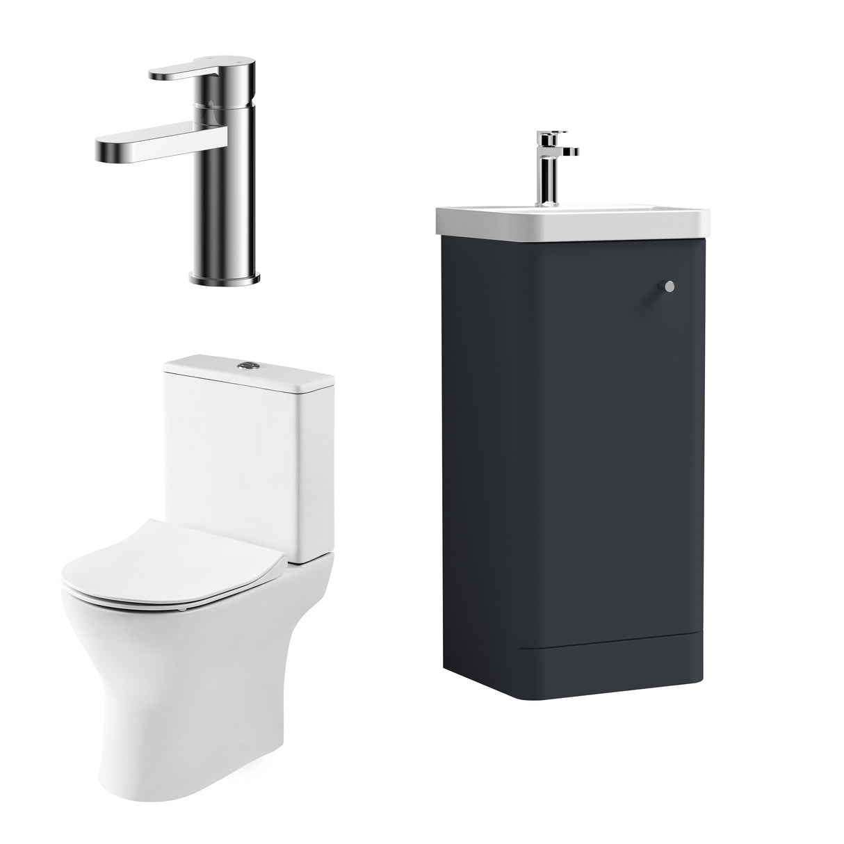Curve Cloakroom Set - Floor Standing Vanity Basin Unit, Toilet and Mono Basin Mixer Tap