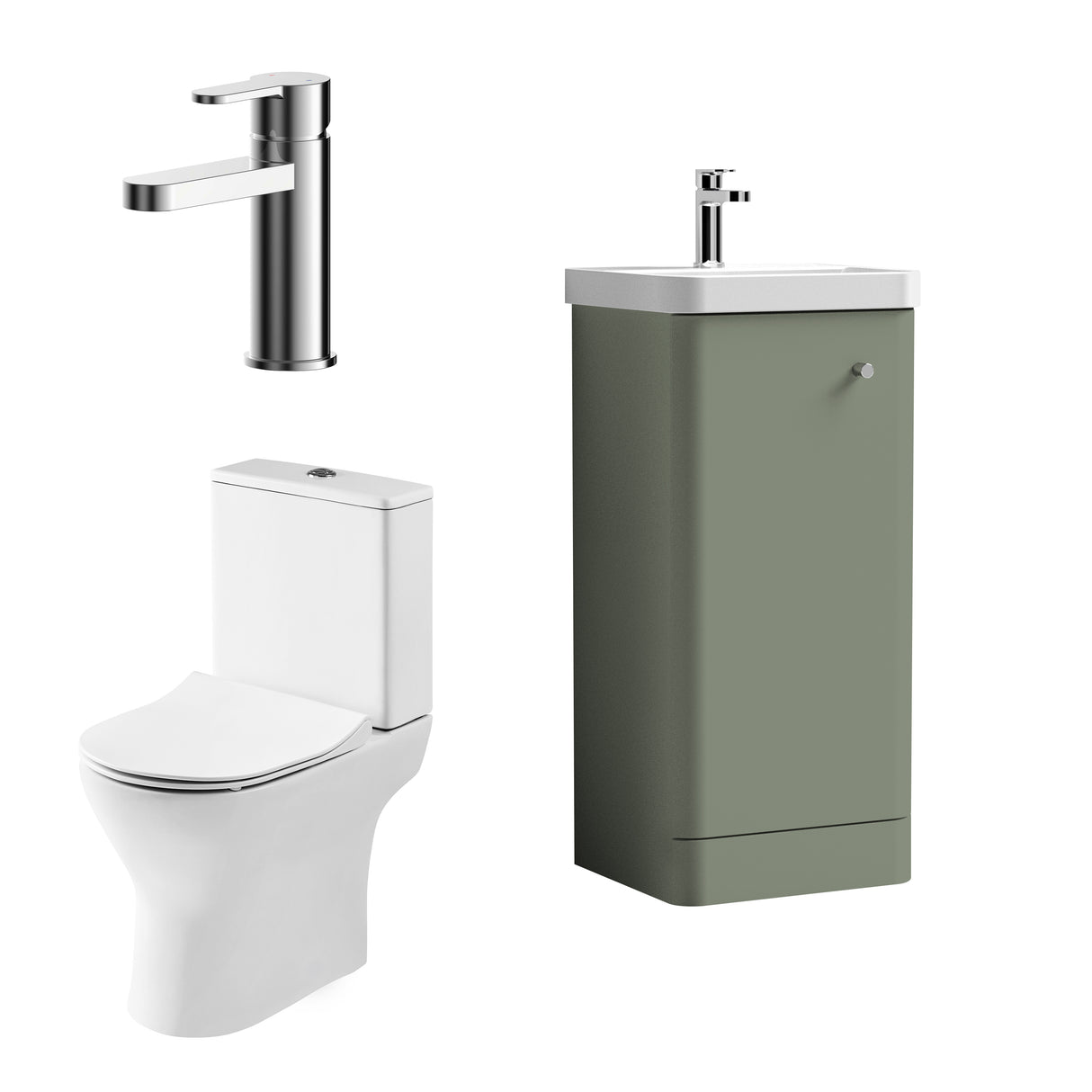 Curve Cloakroom Set - Floor Standing Vanity Basin Unit, Toilet and Mono Basin Mixer Tap