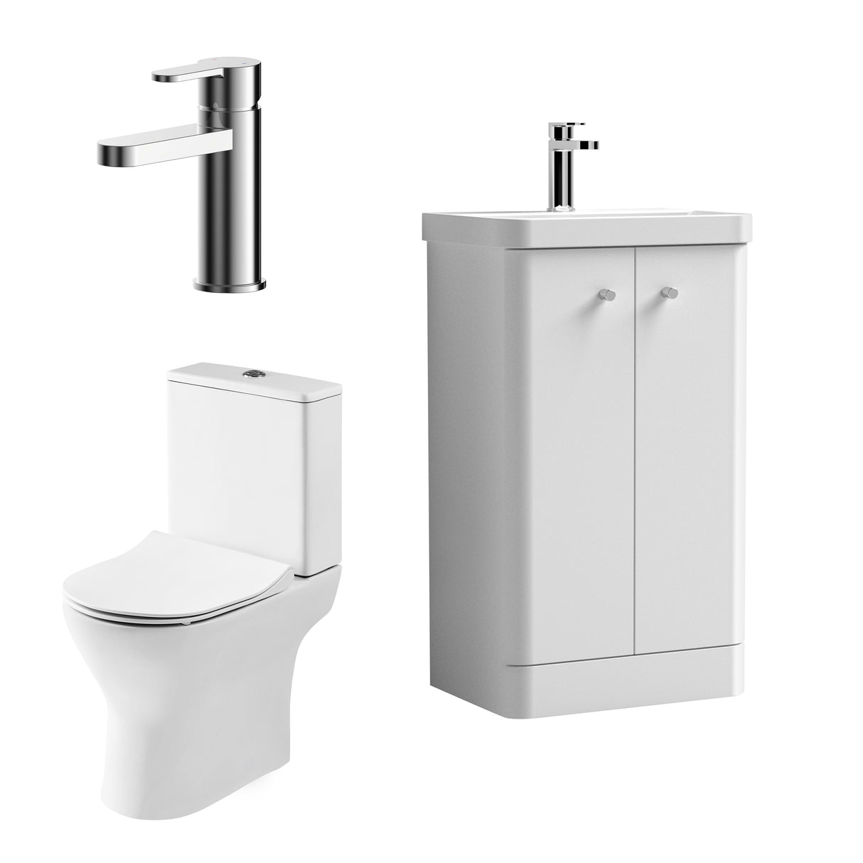 Curve Cloakroom Set - Floor Standing Vanity Basin Unit, Toilet and Mono Basin Mixer Tap