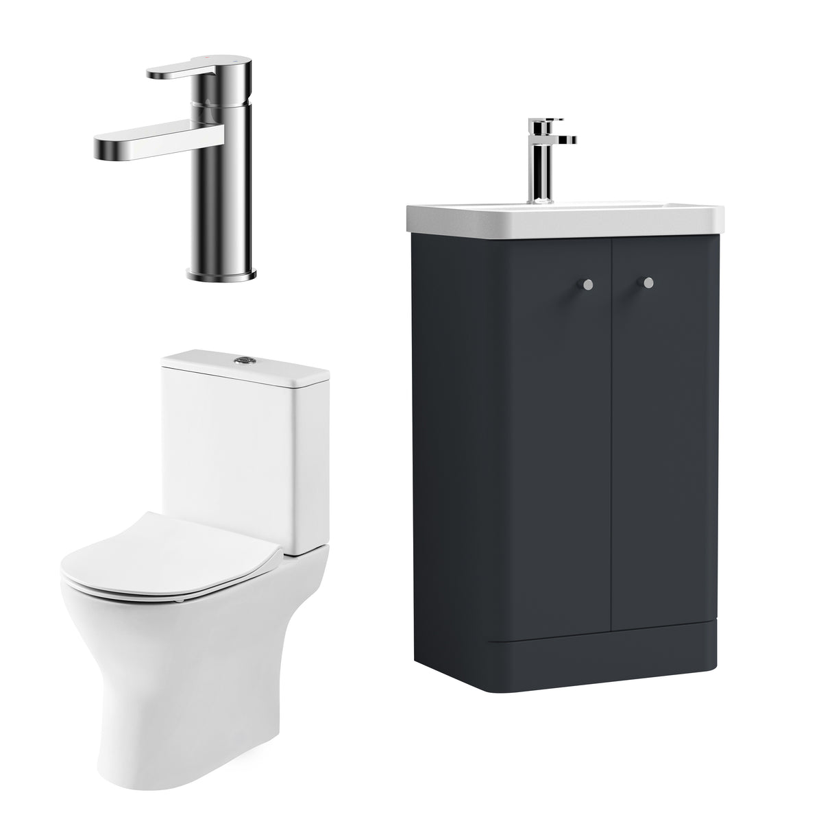 Curve Cloakroom Set - Floor Standing Vanity Basin Unit, Toilet and Mono Basin Mixer Tap