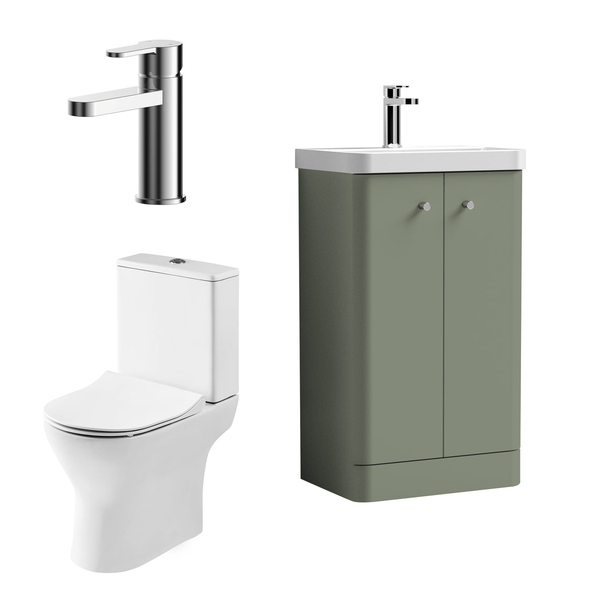 Curve Cloakroom Set - Floor Standing Vanity Basin Unit, Toilet and Mono Basin Mixer Tap