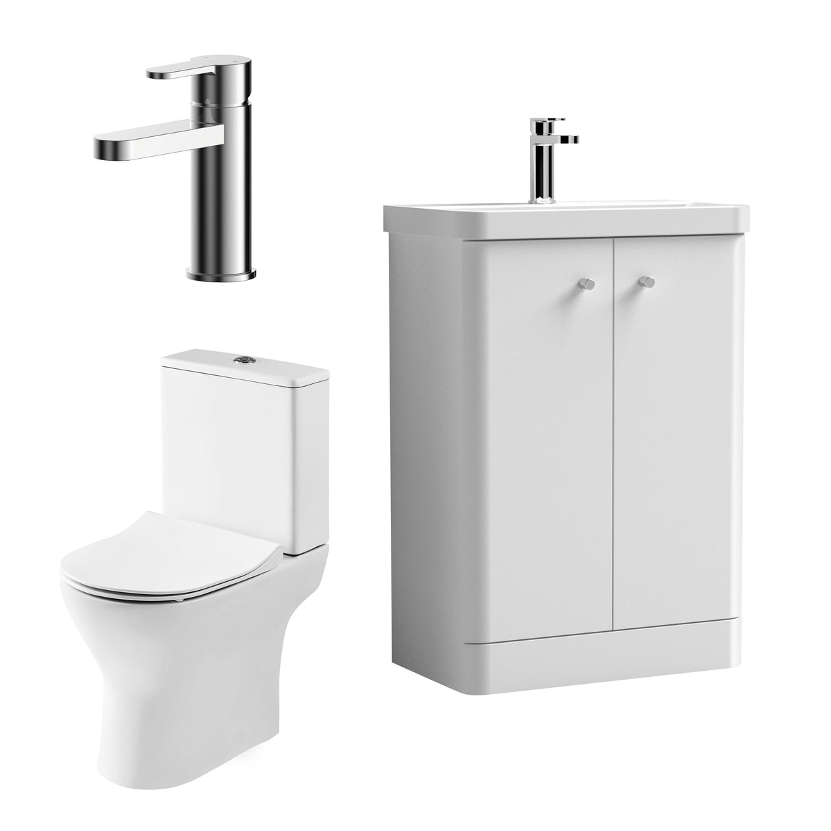 Curve Cloakroom Set - Floor Standing Vanity Basin Unit, Toilet and Mono Basin Mixer Tap