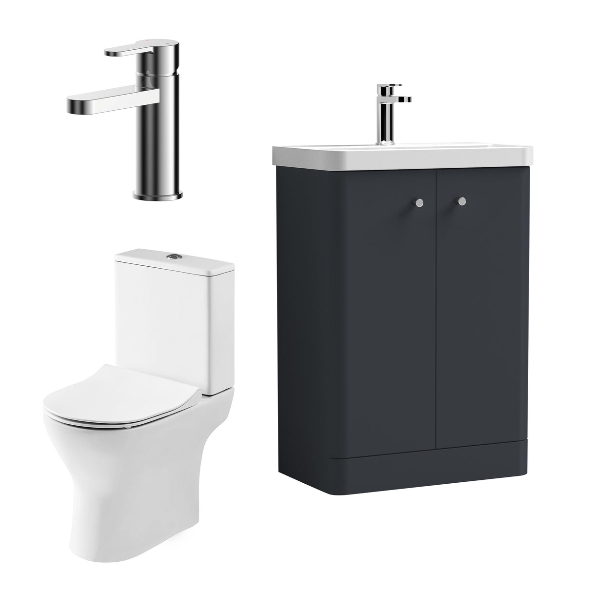 Curve Cloakroom Set - Floor Standing Vanity Basin Unit, Toilet and Mono Basin Mixer Tap