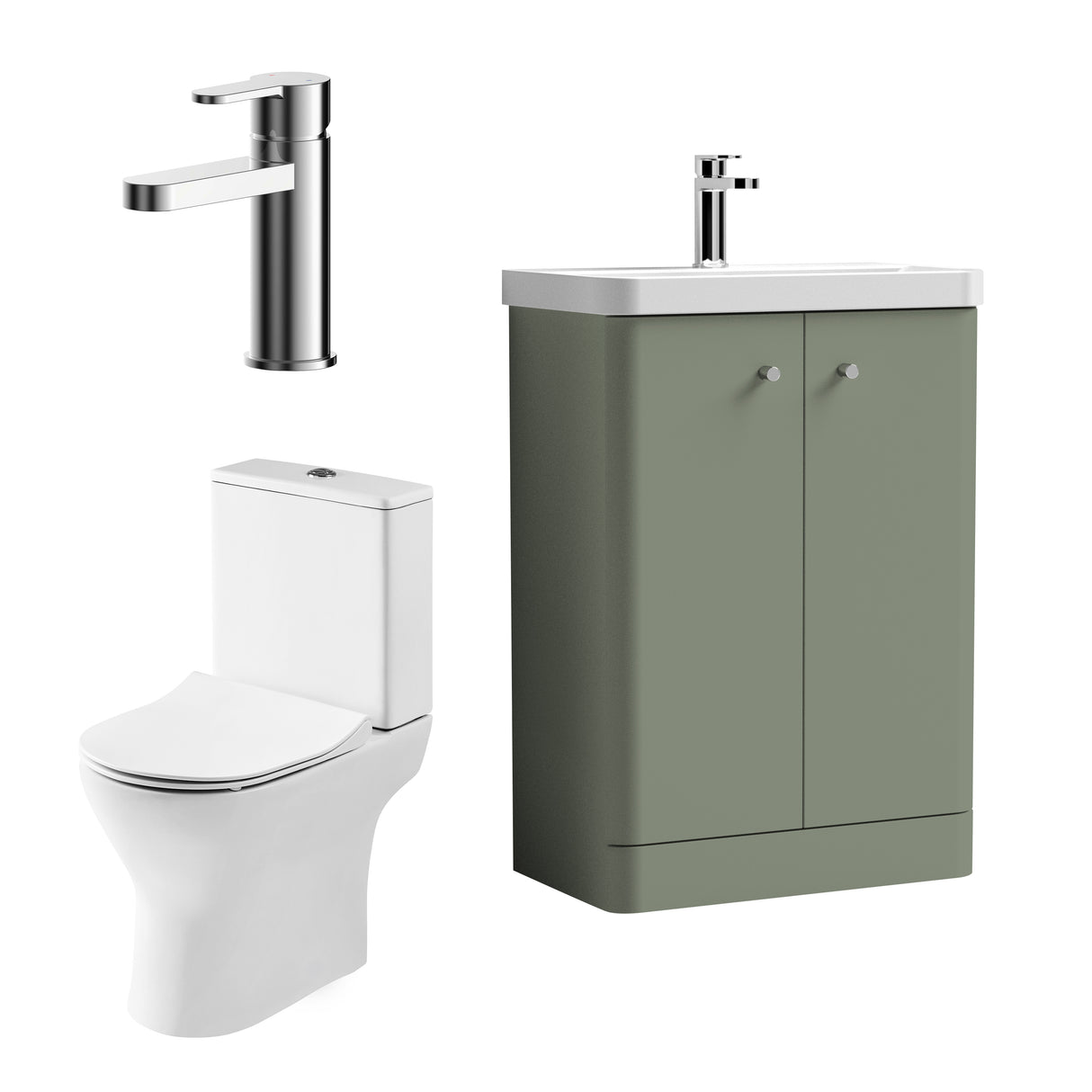 Curve Cloakroom Set - Floor Standing Vanity Basin Unit, Toilet and Mono Basin Mixer Tap