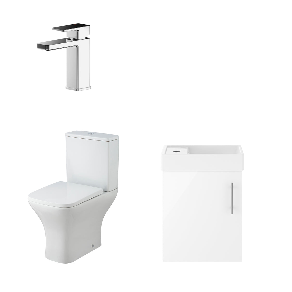 Saint Cloakroom Set - Wall Hung Vanity Basin Unit, Toilet Pan, Cistern, Seat & Mini Basin Tap