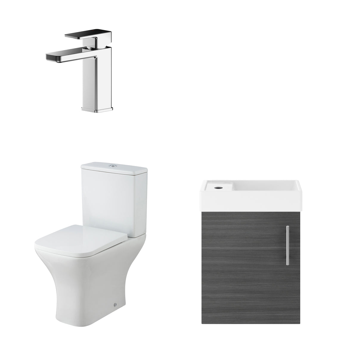 Saint Cloakroom Set - Wall Hung Vanity Basin Unit, Toilet Pan, Cistern, Seat & Mini Basin Tap