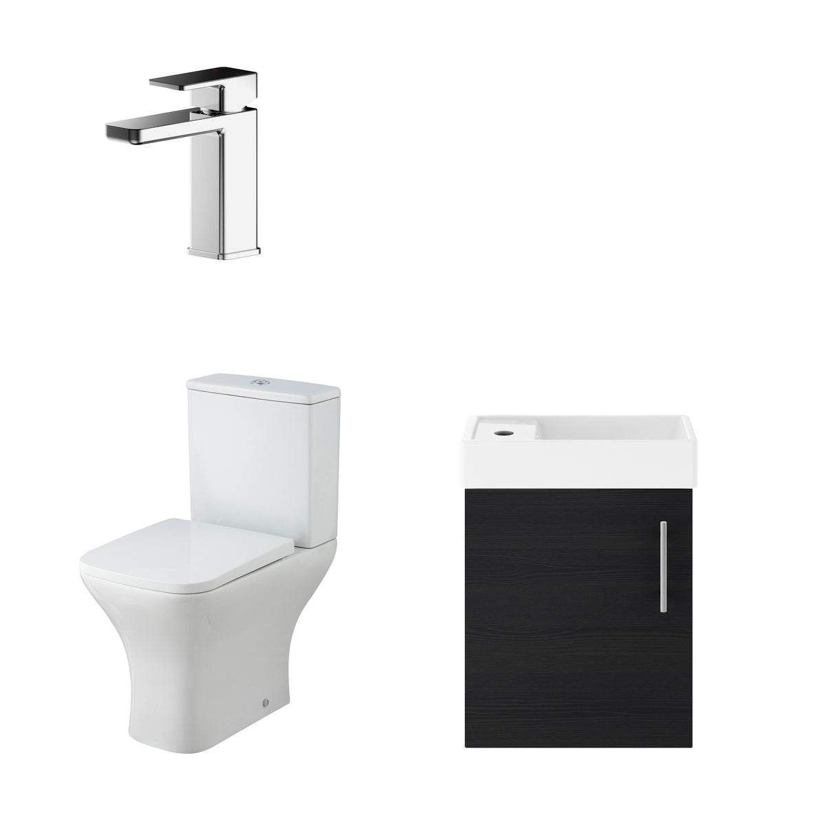Saint Cloakroom Set - Wall Hung Vanity Basin Unit, Toilet Pan, Cistern, Seat & Mini Basin Tap