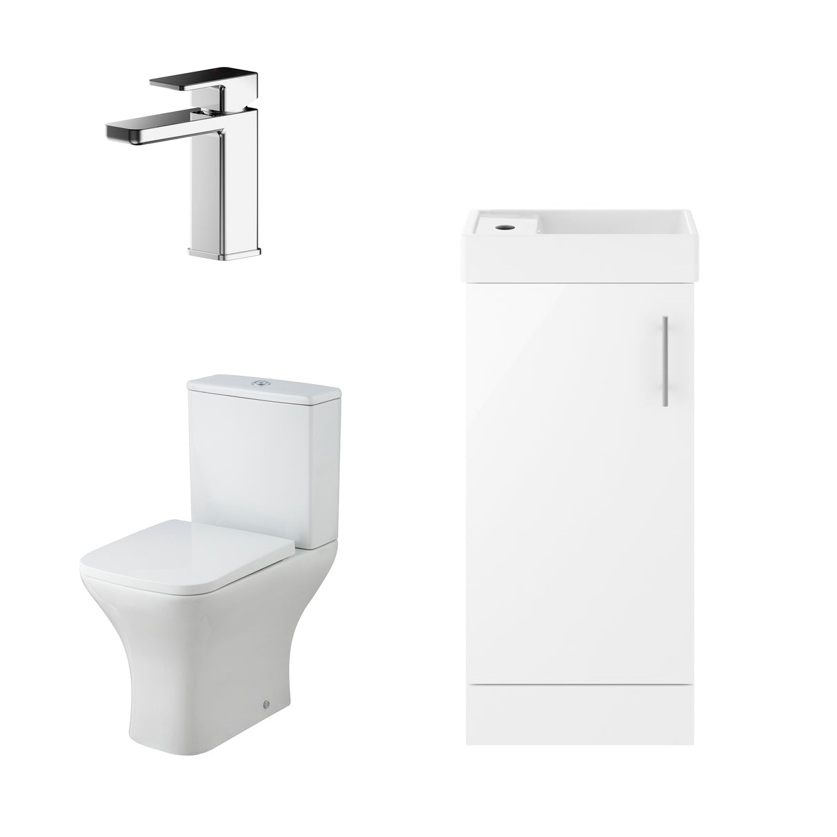 Saint Cloakroom Set - Floor Standing Vanity Basin Unit, Toilet Pan, Cistern, Seat & Mini Basin Tap