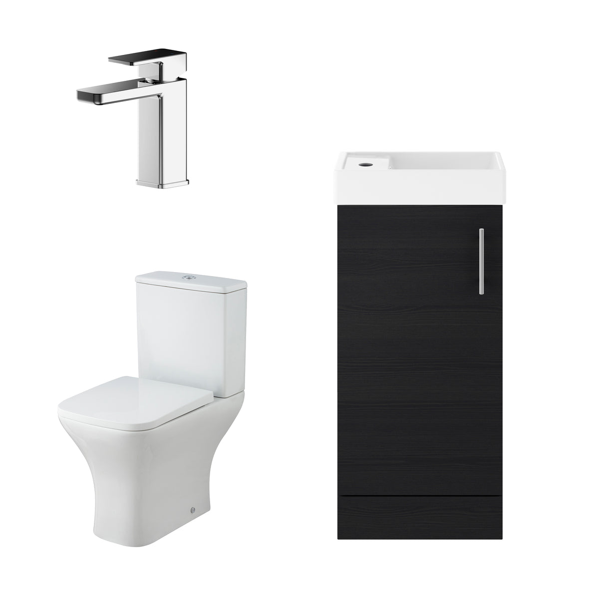 Saint Cloakroom Set - Floor Standing Vanity Basin Unit, Toilet Pan, Cistern, Seat & Mini Basin Tap