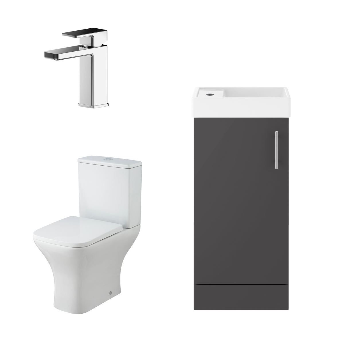 Saint Cloakroom Set - Floor Standing Vanity Basin Unit, Toilet Pan, Cistern, Seat & Mini Basin Tap