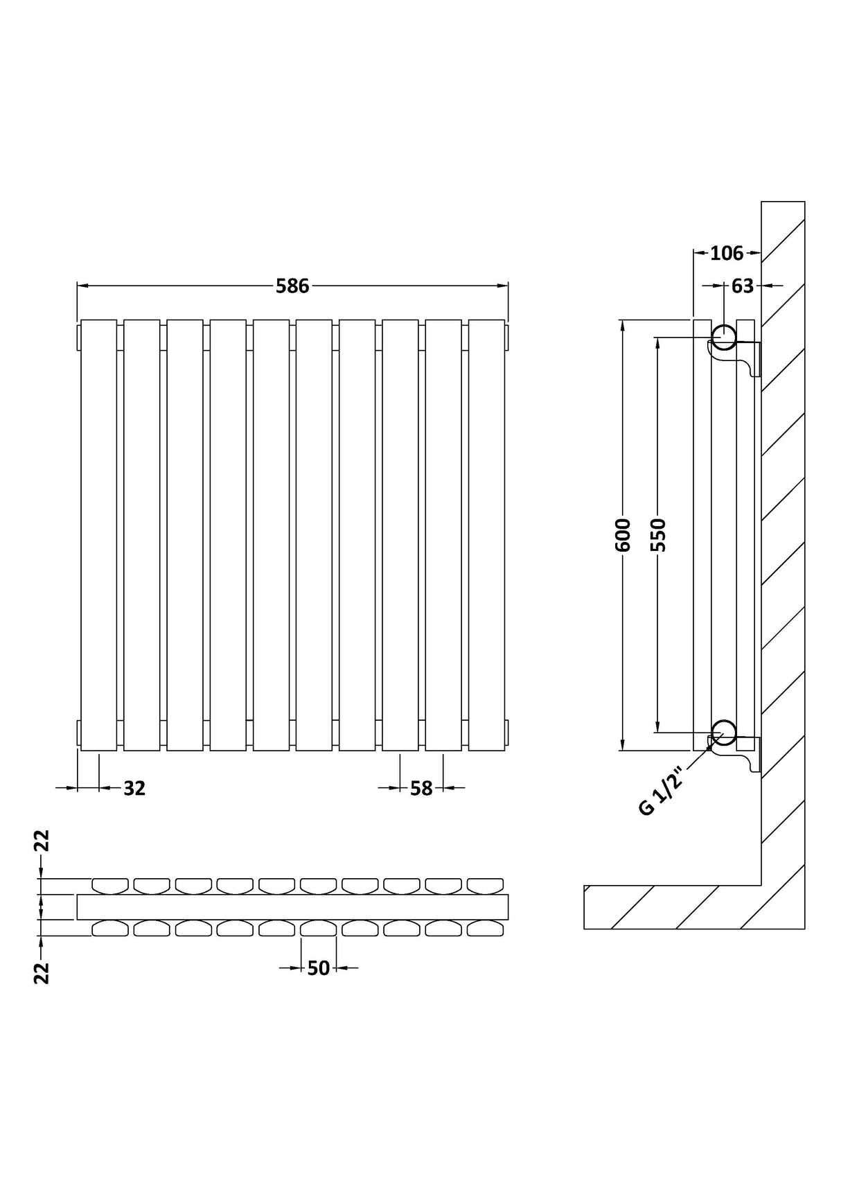 Contemporary Square Horizontal Double Panel Radiator - Choice of Size and Colour