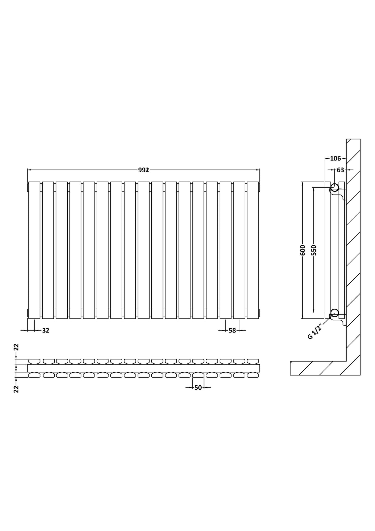 Contemporary Square Horizontal Double Panel Radiator - Choice of Size and Colour
