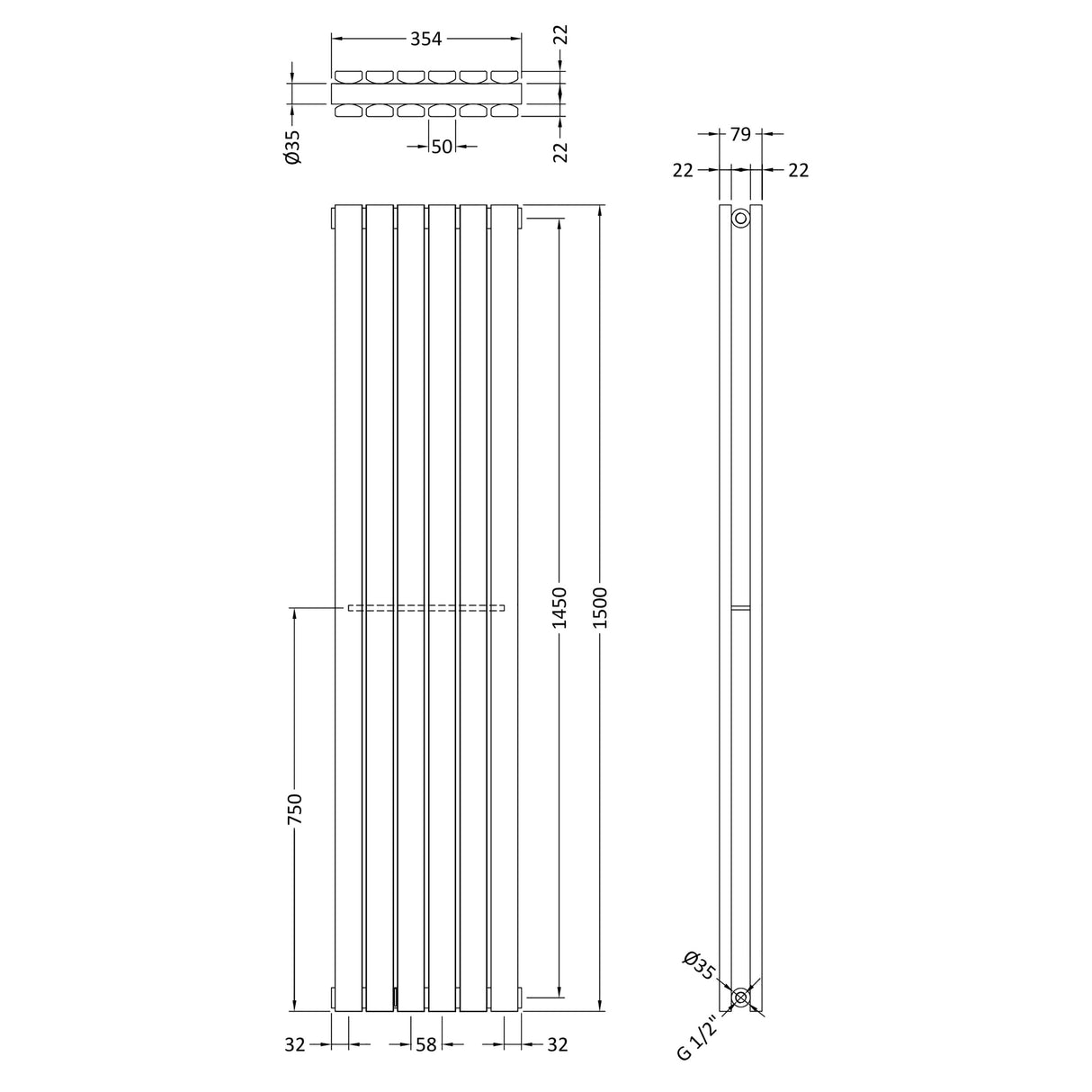 Modern Square Vertical Double Panel Radiator - Choice of Size and Finish