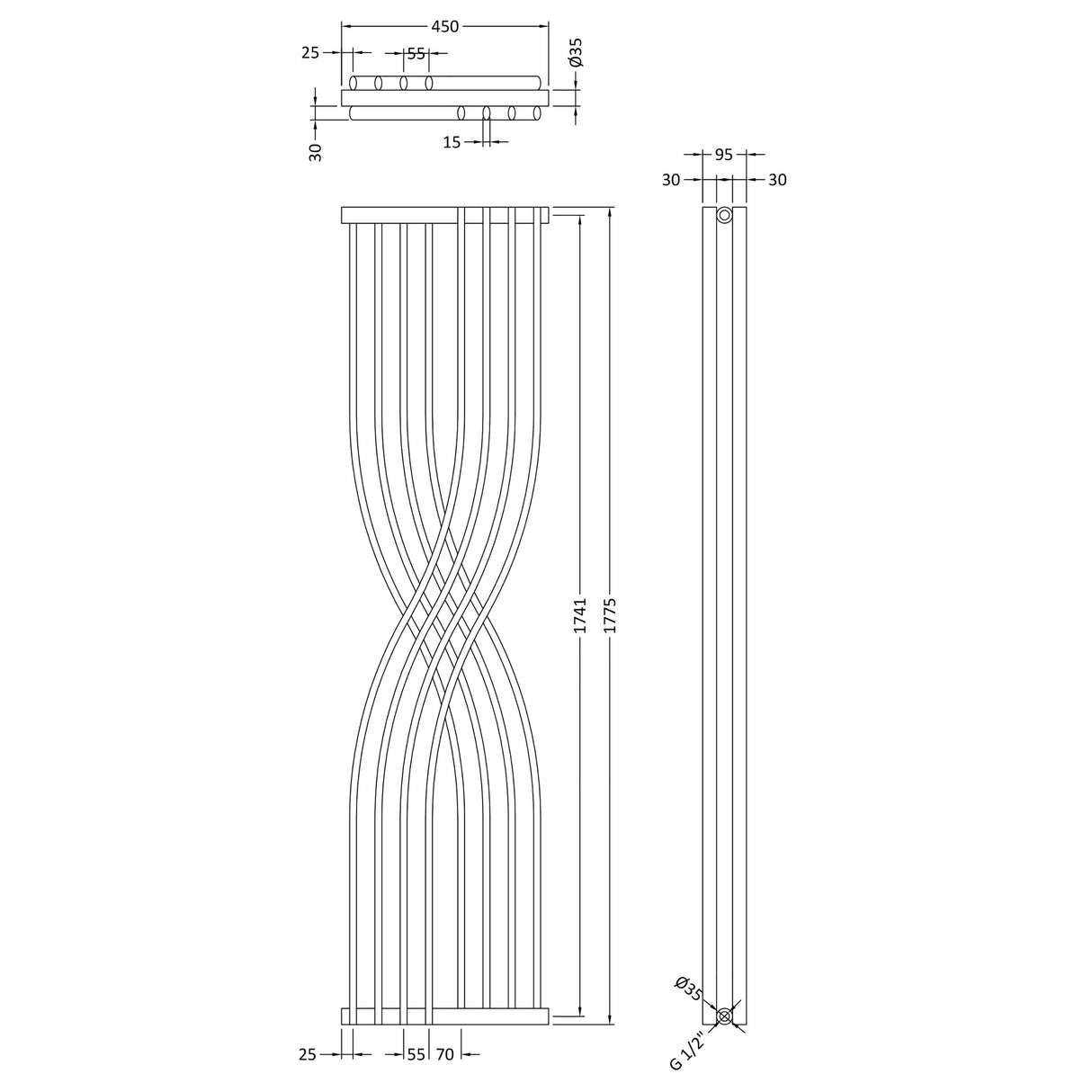 Curved Designer Radiator - 1775mm x 450mm - 2020 BTU