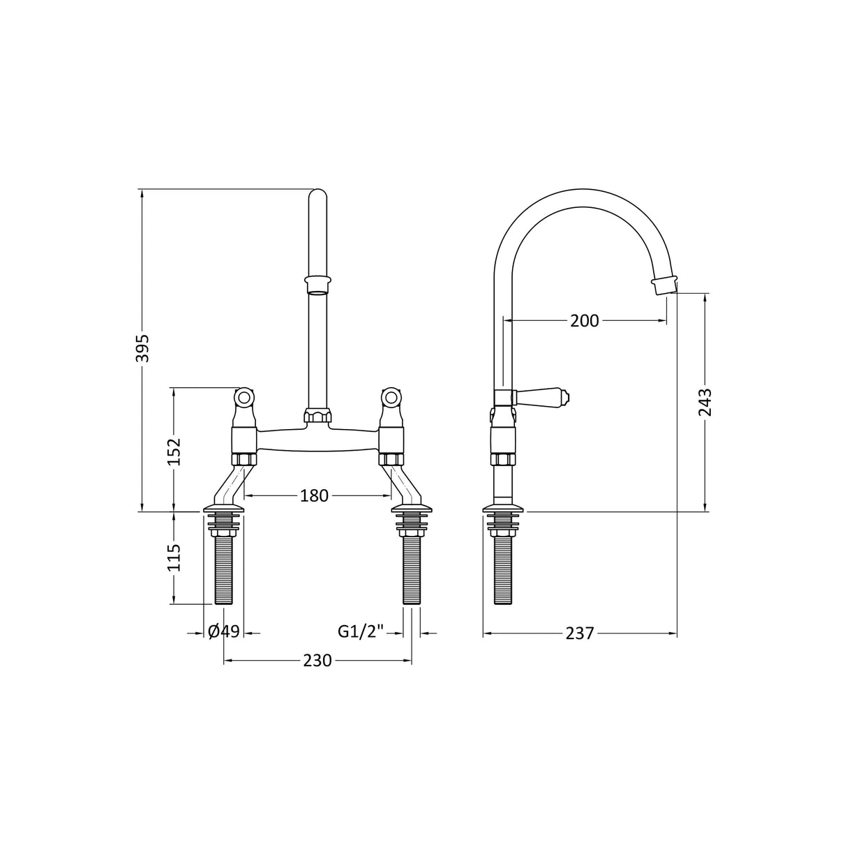 Traditional Bridge Mixer Kitchen Tap - With Multiple Finishes and Handle Options Available