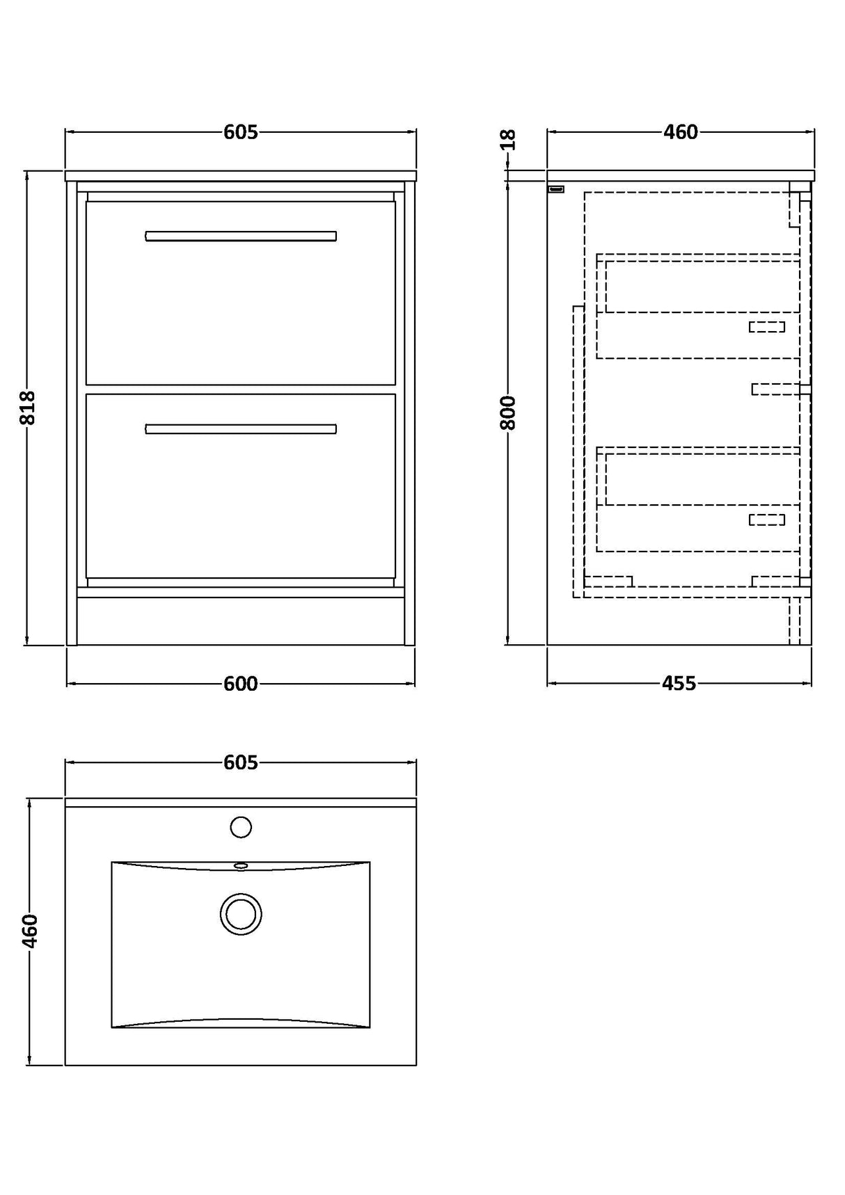 Contemporary Floor Standing 2 Drawer Vanity Unit - Choice of Colour, Basin Type and Size